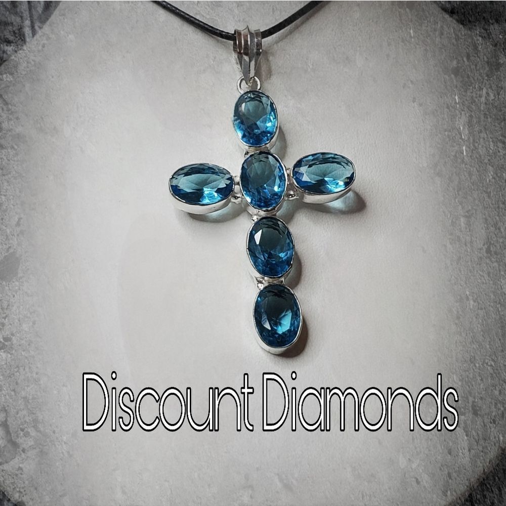 Blue Crystal Cross Pendant Necklace - Picture 4 of 7